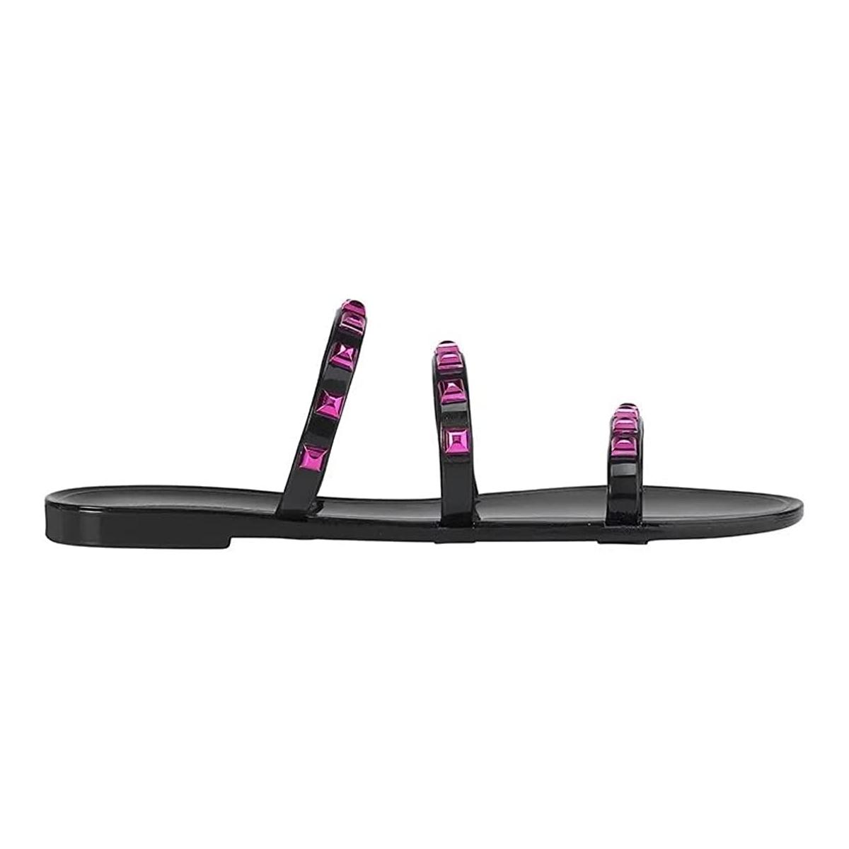 Sandalo nero con borchie rosa tg.39