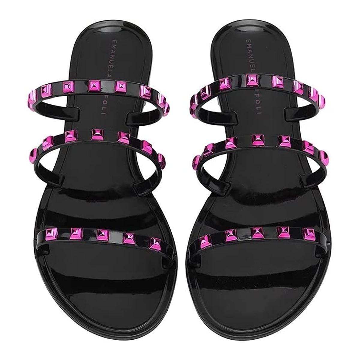 Sandalo nero con borchie rosa tg.39
